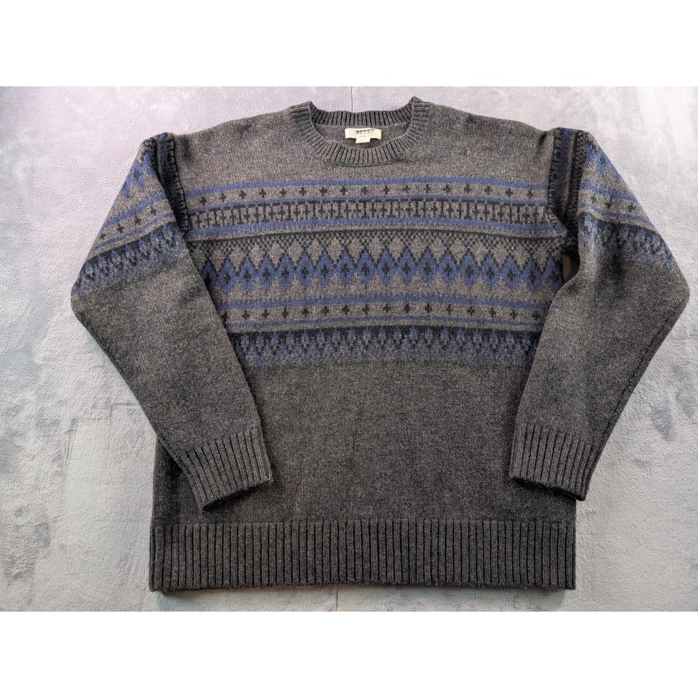 AE77 American Eagle Merino Wool Yak Fair Isle Sweater Charcoal Blue Mens Medium